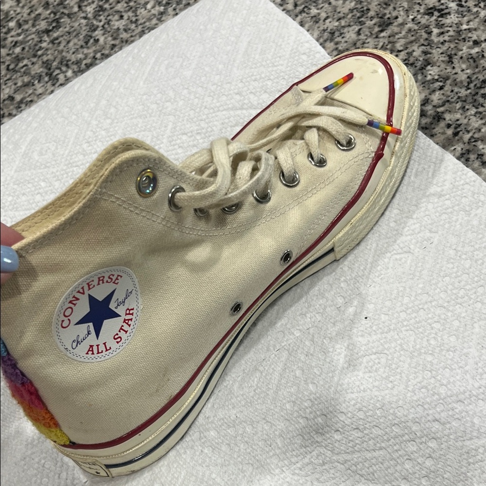 Converse Cream High-Tops with Rainbow Detail